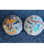 Vintage Sterling Silver - MEXICO TAXCO Abalone Swirl Screw-Back Earrings  - £27.66 GBP