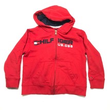Tommy Hilfiger Hoodie Sweatshirt Kids Boys Youth M 5 Red Cotton Blend Full Zip - £7.58 GBP