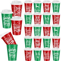 20 Pcs Christmas Reusable Coffee Cups With Lids Bulk 12 Oz Christmas Plastic Cup - £51.75 GBP