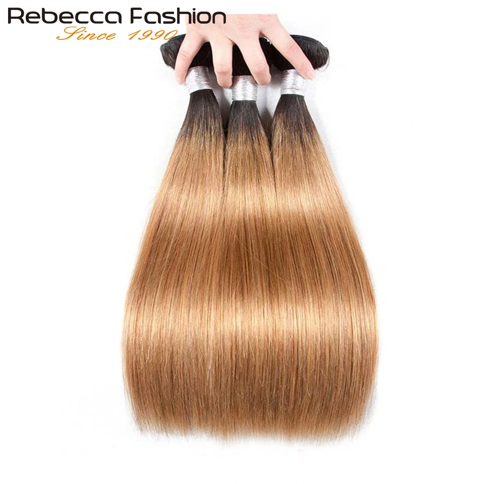 Rebecca 2 Tone Color Ombre Brazilian Straight Hair Bundles 3/4 Pcs Remy ... - £20.42 GBP+