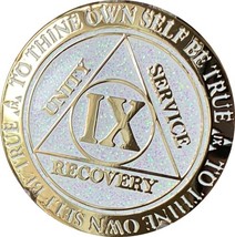 9 Year AA Medallion Reflex White Glitter Gold Plated Color Chip - $14.84