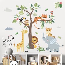 Jungle Animals Tree Wall Decals Elephant Giraffe Lion Safari Wall Stickers Baby  - £20.45 GBP
