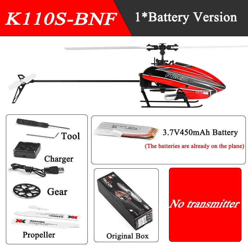 Wltoys XK K110S K110S-B BNF RC Helicopter 2.4G 6CH 3D 6G Brushless Motor Drone - £112.34 GBP+