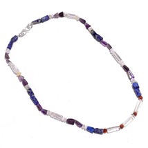 Natural Lapis Lazuli Amethyst Crystal Gemstone Smooth Beads Necklace 17&quot; UB-5868 - £8.71 GBP