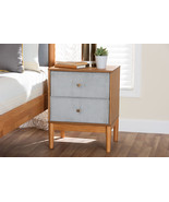Troy Grey Corduroy and Oak Brown Wood 2-Drawer Nightstand - $3,029.35 MXN