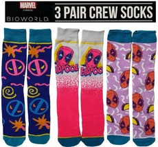3 Pairs - Marvel DEADPOOL Men&#39;s Crew Novelty Socks (Shoe Size: 8-12) New... - $11.39