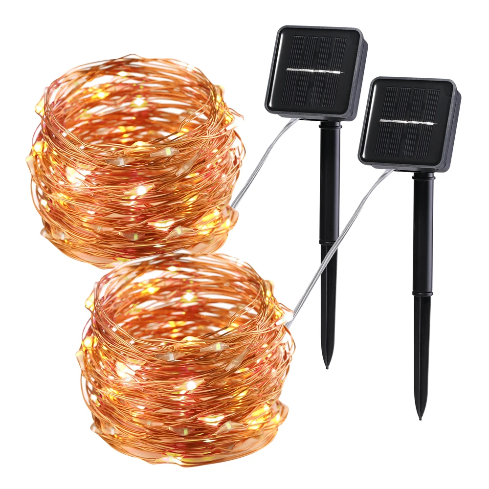 AIBOO Solar String Lights 2 Pack 100 LED ry Outdoor/Indoor Waterproof Solar Fair - £166.04 GBP