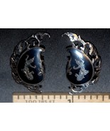 ATTRACTIVE SIAM/THAILAND &quot;NIELLO&quot; STERLING SILVER CLIPBACK EARRINGS HAND... - $555.79 MXN