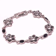 Black Spinel Faceted Handmade Fashion Marcasite Bracelet Jewelry 7-8" SA 1208 - £3.18 GBP