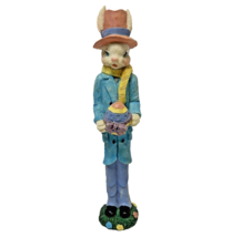 Vintage Easter Bunny with Egg Resin Figurine Decoration Tall Skinny 7.5&quot; - £7.21 GBP