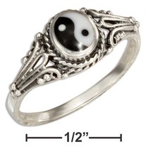 Sterling Silver Black and White Yin Yang Ring - £54.68 GBP+