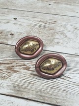 Vintage Clip On Earrings Burgundy and Gold Tone Oval Unusual - £9.58 GBP