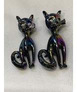 Set of 2 Black Iridescent Cats  Brooches Vintage - $18.99 CAD