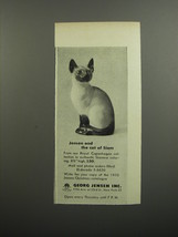 1952 Georg Jensen Royal Copenhagen Siamese Cat Ad - Jensen and the cat of Siam - $18.49