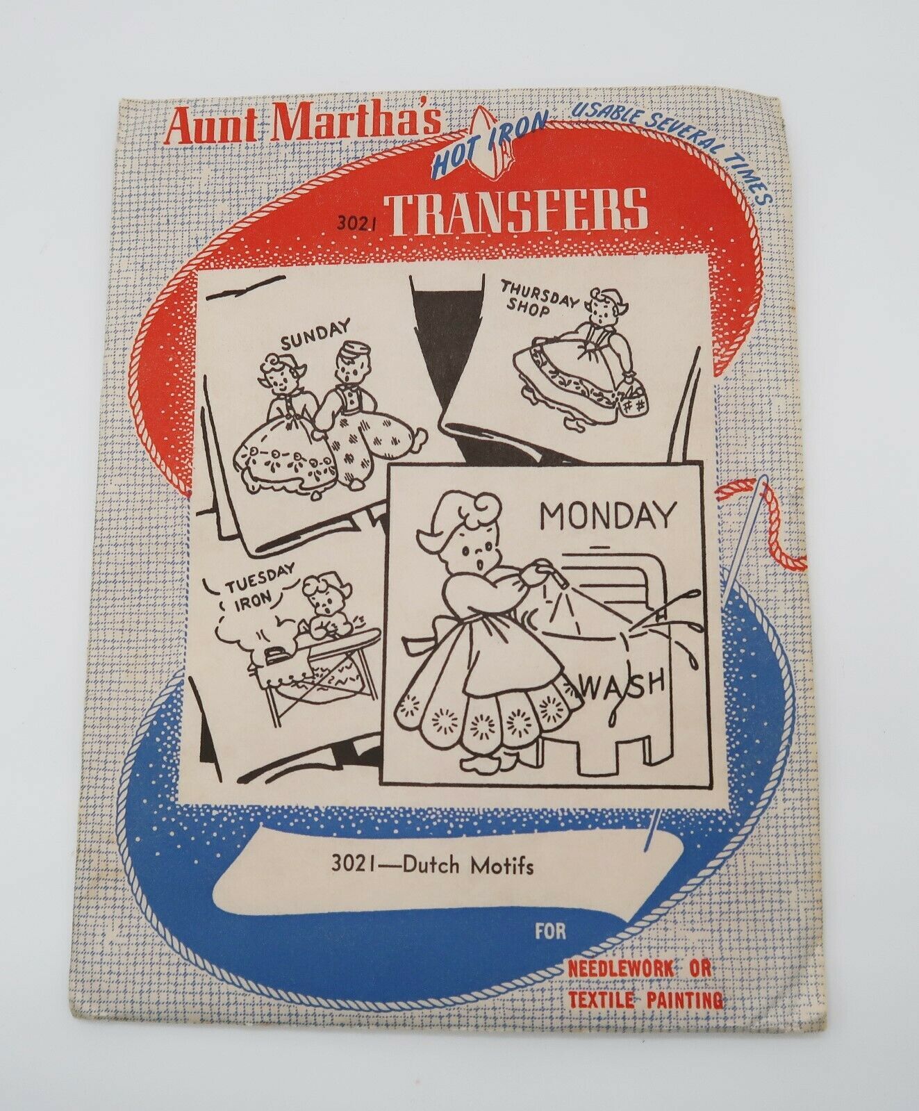 Vtg 1940's Aunt Martha's Hot Iron Transfers #3021 Dutch Motifs reusable complete - $12.00
