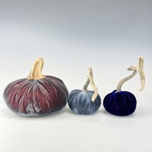 Hot Skwash Daria Purple Lot of 3 Designer Velvet Pumpkins w Real Stems Decor - £101.73 GBP