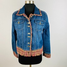 Liz Claiborne Womens Large L Bohemian Accented Trims Jean Denim Jacket - £14.66 GBP