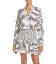 AQUA Blue &amp; White Striped Smocked Mini Dress Bloomingdales Exclusive Siz... - £19.57 GBP