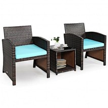 3 Pieces PE Rattan Wicker Furniture Set with Cushion Sofa Coffee Table f... - $3,508.45 MXN
