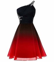 Kivary Beaded One Shoulder Short Ombre Chiffon Prom Homecoming Dresses Black Red - £71.21 GBP