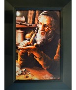 JEWISH MAN COUNTING COINS - FRAMED PICTURE ( good luck charm ) 4x6 - £8.00 GBP