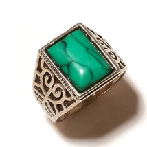 Green Turquoise Lab Made Gemstone 925 Silver Overlay Handmade Vintage Ring US-10 - $11.99