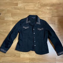 Talk Of The Walk Black Denim Jacket With Rhinestones Women’s Size XLarge - £11.73 GBP