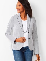 Talbots Sz 10 Navy White Striped Piped Blazer Jacket Patch Pockets Fully... - $66.87