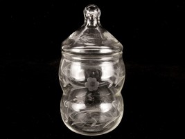 Urn Shaped Apothecary Jar w/Lid, Sickles Glass Cutters, Etched Flowers, SKL-12 - $19.55