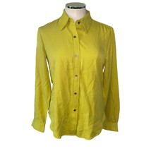 Ann Taylor Lime Green Yellow Silk Long Sleeve Button Up Shirt Size 6 - $27.37