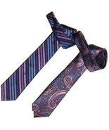 Ted Baker LOT of 2 Purple &amp; Lavender Mens Ties Striped &amp; Paisley 100% Si... - £11.83 GBP