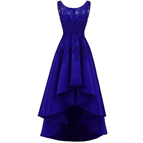Kivary Illusion Beaded Lace High Low Prom Gown Homecoming Dress Royal Blue US 4