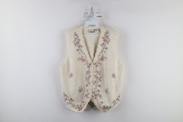 Vtg 90s Streetwear Womens L Distressed Embroidered Flower Cardigan Sweat... - $44.50