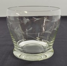 N) Vintage Etched Flower Wheat Stem Ice Clear Glass Bowl - £7.90 GBP