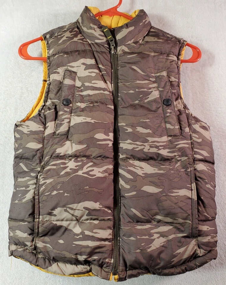 Gap Reversible Vest Kids Size Medium Brown Yellow Polyester Sleeveless Full Zip - £13.98 GBP