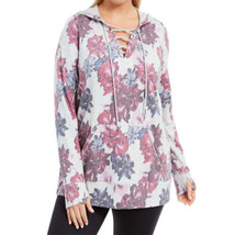 allbrand365 designer Womens Floral Print Lace Up Hoodie Size X-Small Color Gray - £46.95 GBP