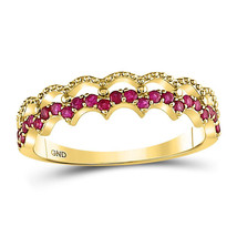 10kt Yellow Gold Womens Round Ruby Scalloped Stackable Band Ring 1/4 Cttw - £158.70 GBP