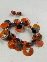 Demi Lot of Orange Silvertone Black Plastic Bead Stretch Bracelet w Enam... - £8.89 GBP