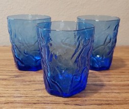 3 Vtg Seneca Driftwood Blue Rocks Old Fashion Glasses Crinkle Glass Morg... - $12.99