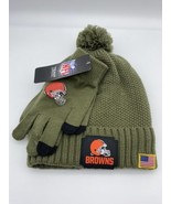 Cleveland Browns Pom Beanie Hat &amp; Glove Set Olive Green NWT Officially L... - $34.14 CAD