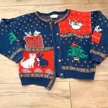 Vintage Sweater Loft Cat Cardigan Sweater Women's Size S Small blue red ... - $35.00