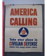 Original 1941 WWII AMERICA CALLING Civil Defense Poster - £101.68 GBP