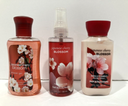 Set Of 3 Bath &amp; Body Works Japanese Cherry Blossom Lotion/Gel/Spray Travel Size - £12.65 GBP