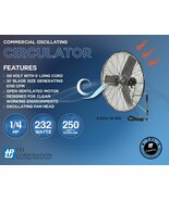 TPI CACU30-WO 30&quot; Commercial Oscillating Fan Wall Mount 8700/7500/6780 C... - $557.69 CAD