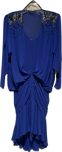 Vintage 1980’s Casadei Royal Blue Batwing Sleeve, Fishtail Hem Beaded Dr... - $199.00