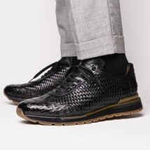 calfskin and genuine caiman crocodile fashion sneaker Roma Black image 6