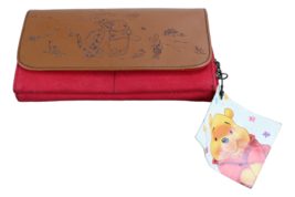 Winnie The Pooh Red Cloth Clutch Wallet Red Brown Accordion Style - $24.23