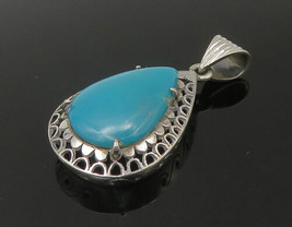 925 Sterling Silver  - Vintage Tear Drop Turquoise Drop Pendant - PT18277 - £27.70 GBP