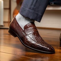 Men's Shoes Matteo Genuine Alligator Slip-On Loafer Brown image 7