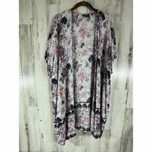 Angie Kimono Cardigan Size Medium (Oversized) Navy Blue Pink Floral Open Front - £13.16 GBP
